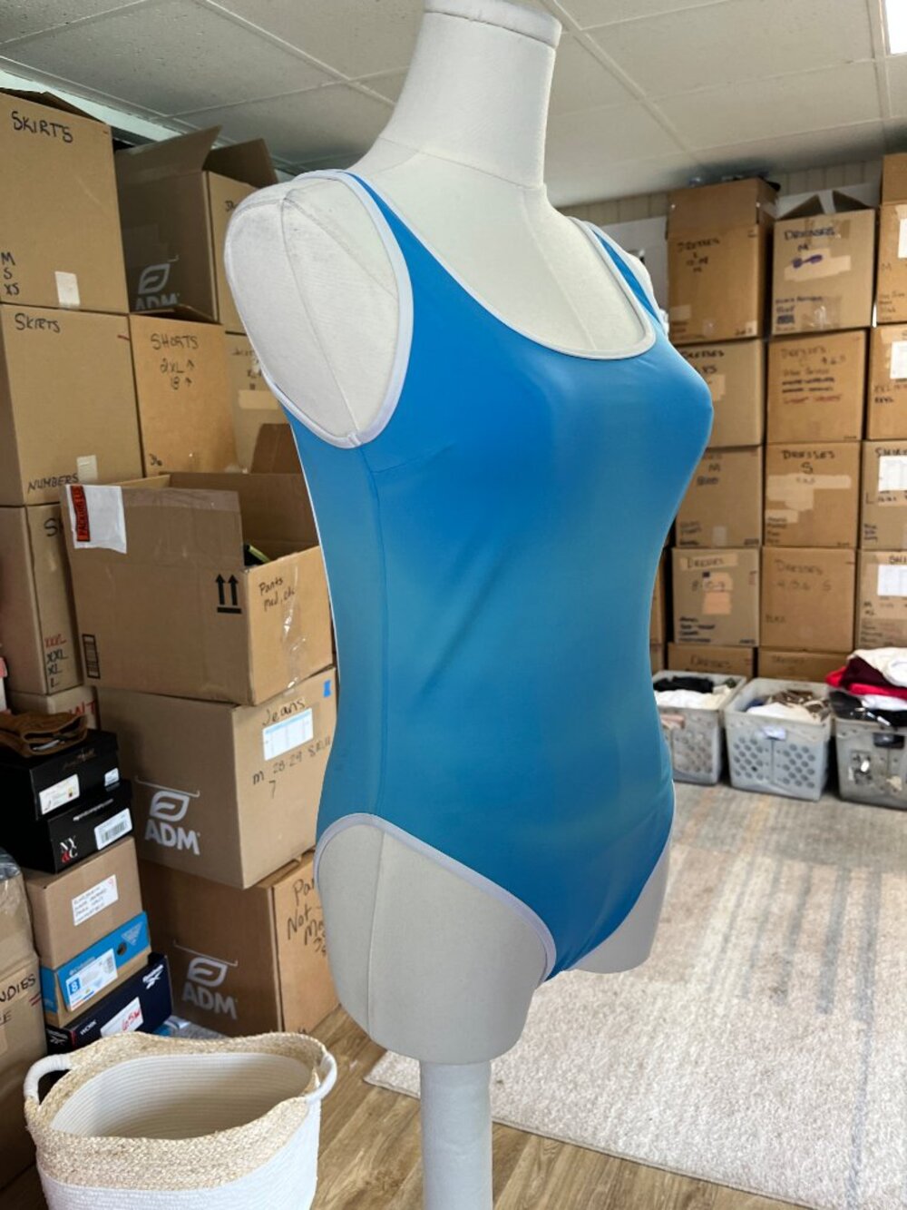Sporty & Rich One Piece Swimsuit Scoop Back Blue White Trim S - Picture 4 of 12
